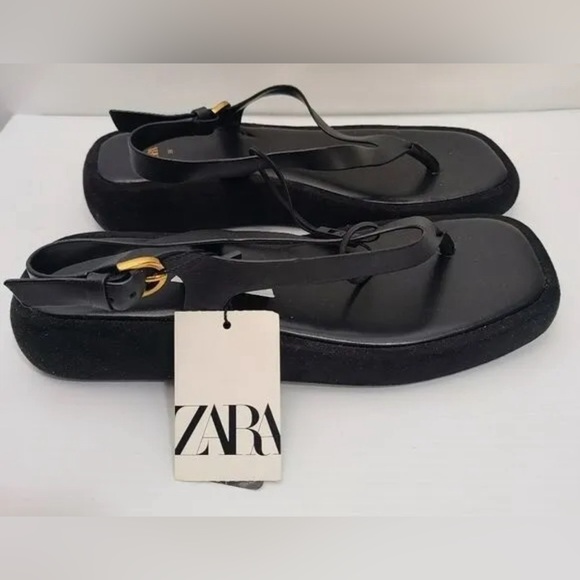 FLATFORM LEATHER SANDALS Black ZARA - Picture 12 of 12